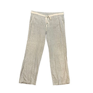 Caslon Pants Womens L Large Linen Blend Pinstripe Drawstring Relax Wide Lounge